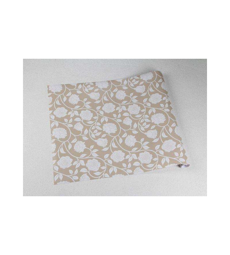 Papel de parede romântico florais brancos e fundo marrom claro