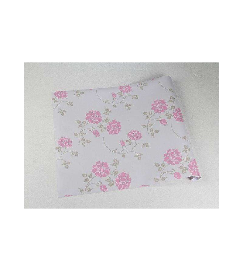 Papel de parede minimalista floral rosa em fundo cinza