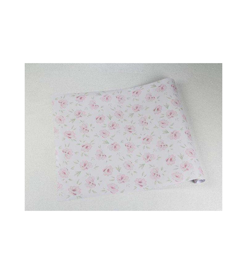 Papel de parede floral verde e rosa com fundo branco