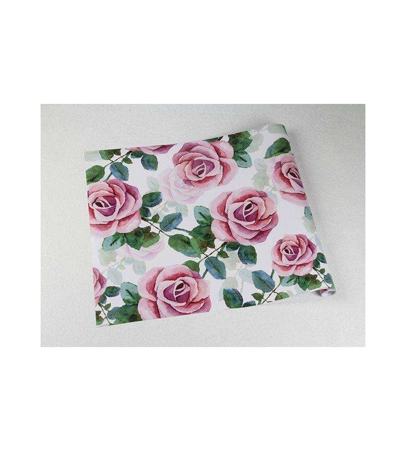 Papel de parede floral outonal rosa e verde e fundo branco