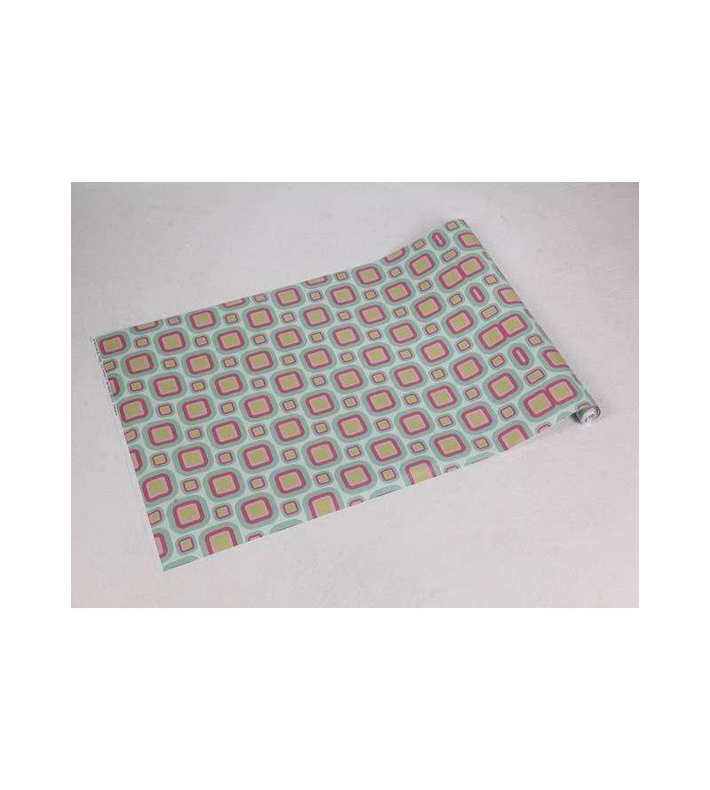 Papel de parede com fundo verde agua e detalhes em cinza, rosa, laranja amarelo - Teen 06