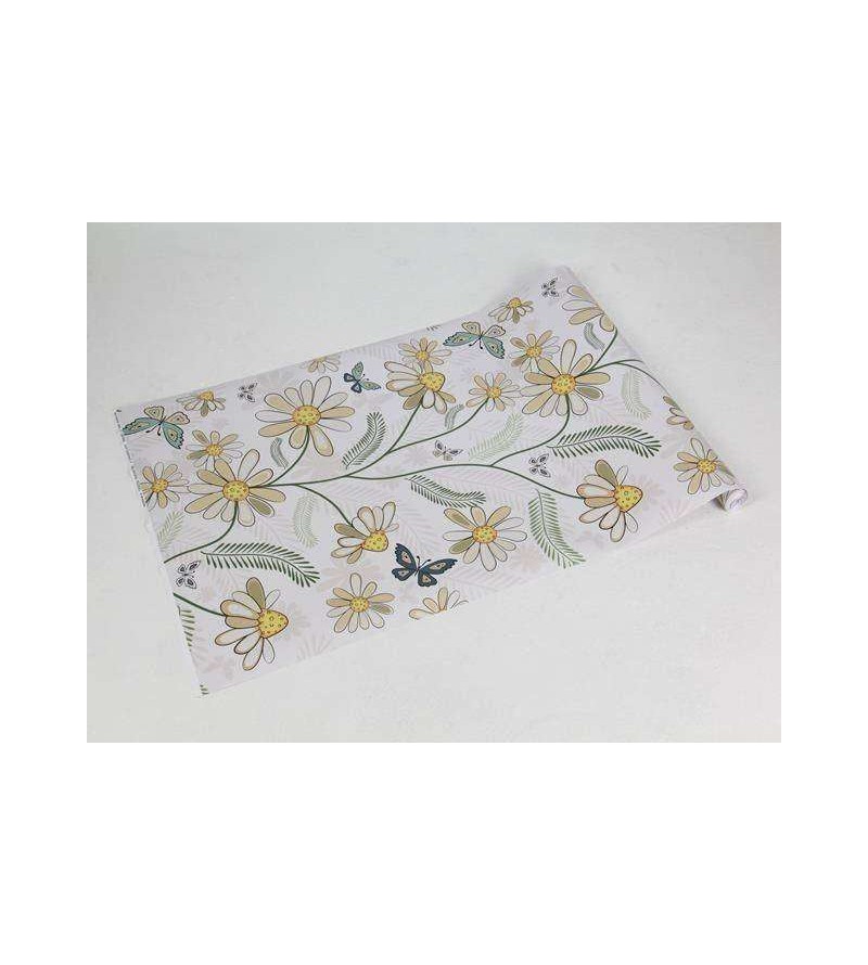 Papel de parede com fundo em bege e detalhes em verde, cinza e tons de amarelo - Teen 17