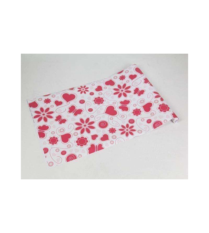 Papel de parede com fundo branco e detalhes em vermelho e rosa claro - Teen 20