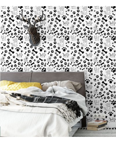 Papel De Parede Adesivo de pegadas e cachorros preto e branco Papel De Parede Adesivo de pegadas e cachorros preto e branco