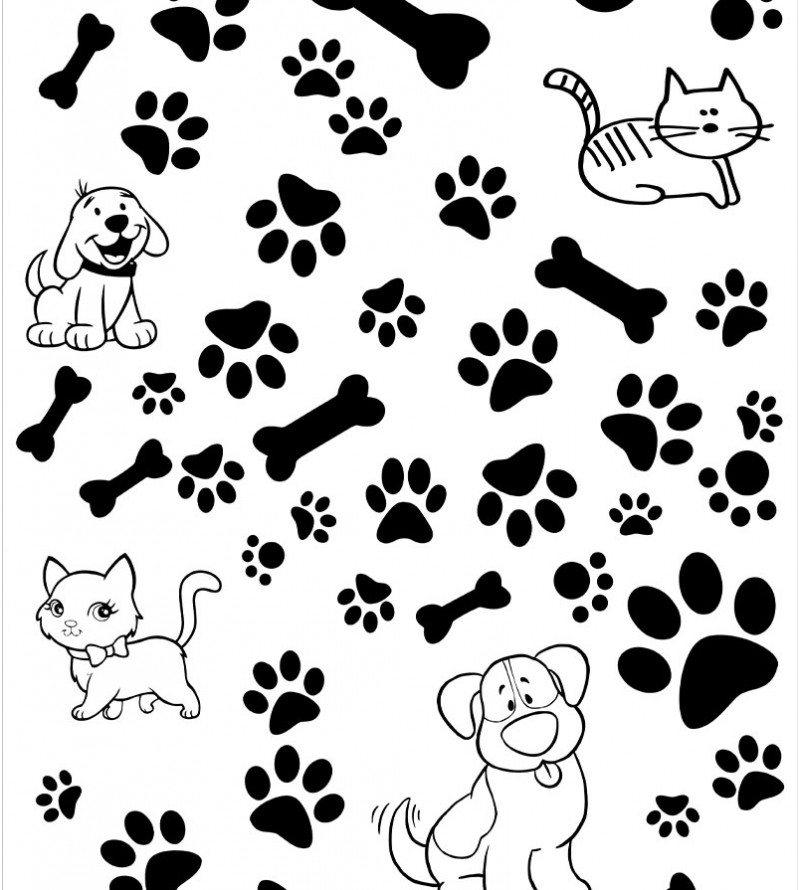 Papel De Parede Adesivo de pegadas e cachorros preto e branco