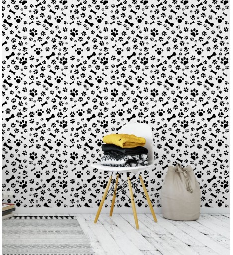 Papel De Parede Adesivo de pegadas e ossos preto e branco