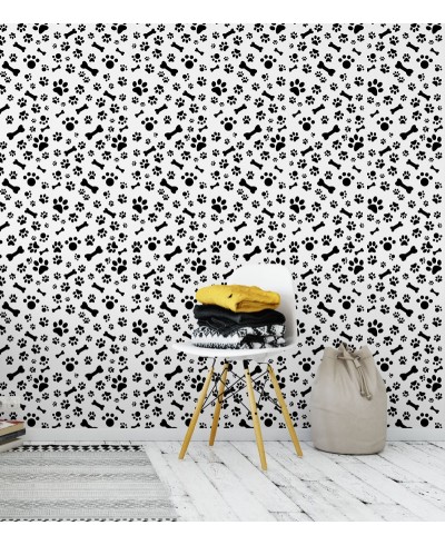 Papel De Parede Adesivo de pegadas e ossos preto e branco Papel De Parede Adesivo de pegadas e ossos preto e branco