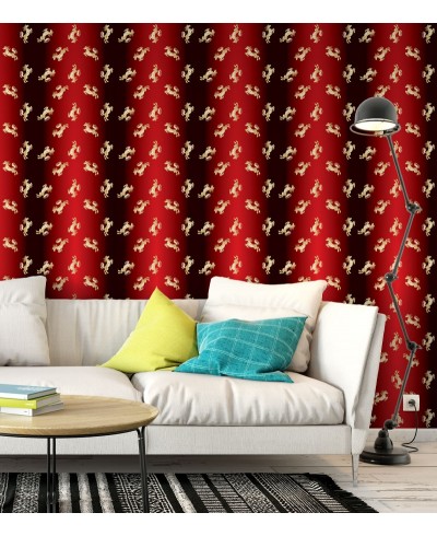 Papel De Parede Adesivo de cavalos dourados em um fundo vermelho Papel De Parede Adesivo de cavalos dourados em um fundo vermelho