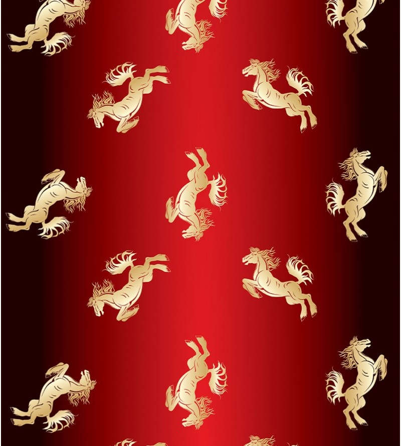 Papel De Parede Adesivo de cavalos dourados em um fundo vermelho