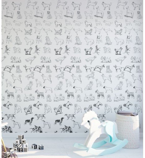 Papel De Parede Adesivo de Cachorros Preto e Branco