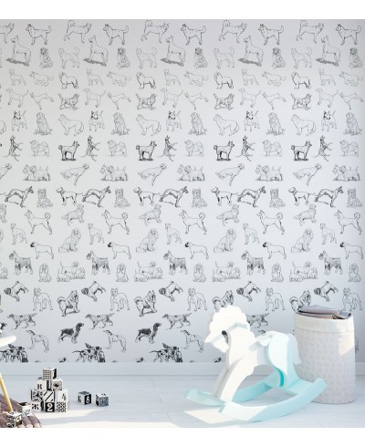 Papel De Parede Adesivo de Cachorros Preto e Branco Papel De Parede Adesivo de Cachorros Preto e Branco