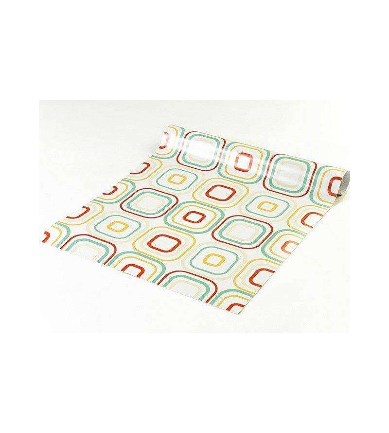 Papel de parede em tons marfim, verde, laranja e vermelho - Geométrico 19