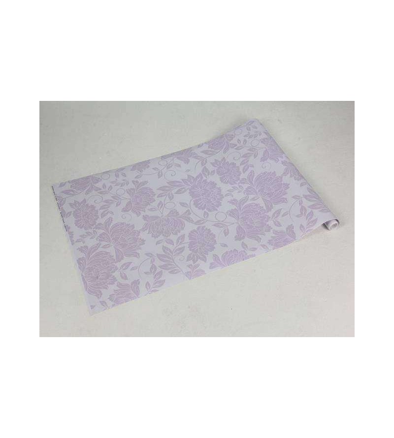 Papel de parede floral com fundo azul claro e desenhos lilas - Glamour 18