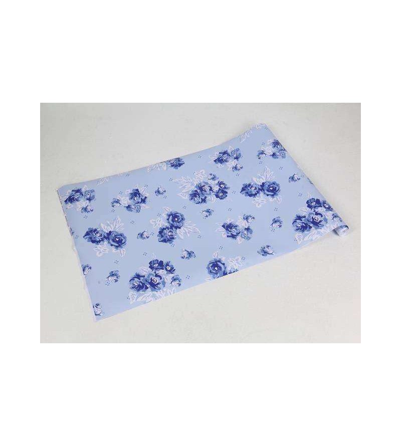 Papel de parede com flores em tons de azul marinho, folhagem em branco e azul petróleo - Luxury 05