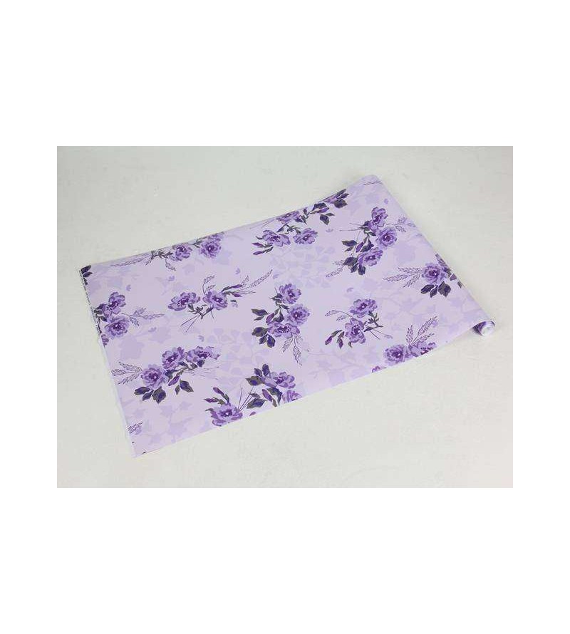Papel de parede com flores em roxo e tons roxos, fundo roxo e folhagem verde musgo - Luxury 08