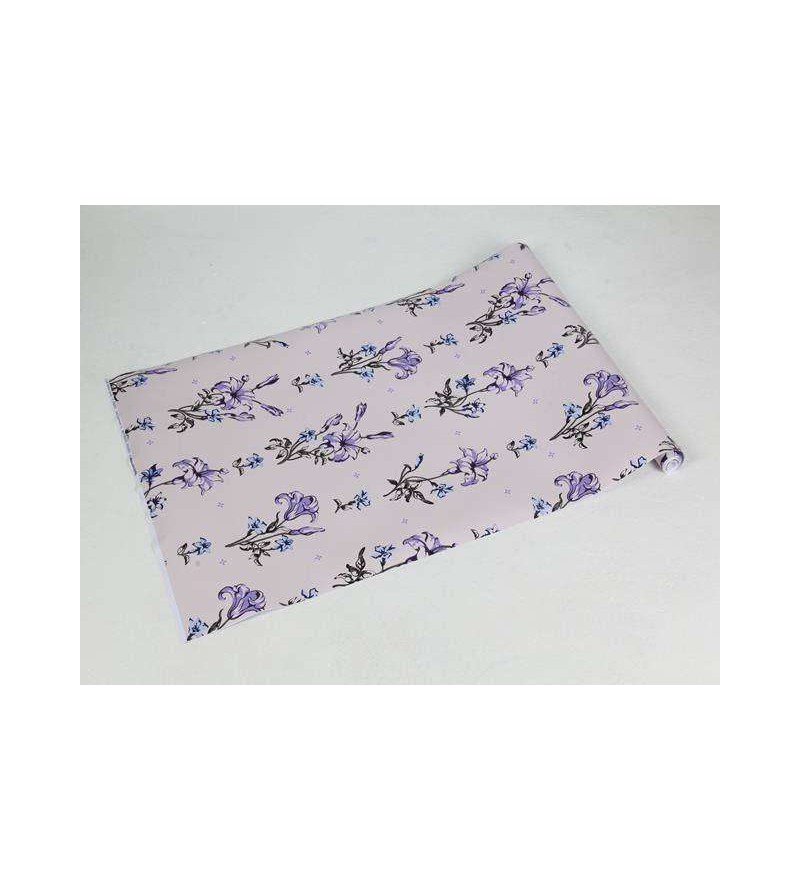 Papel de parede em tons de azul, roxo e cinza, com folhagem em marrom e cinza, fundo nude - Luxury 15