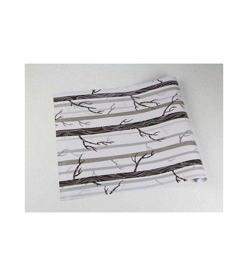 Papel de parede com fundo claro e desenhos em tons cinza e marrom - Nature 06