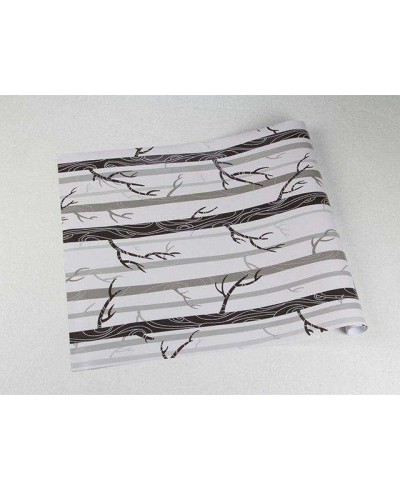 Papel de parede com fundo claro e desenhos em tons cinza e marrom - Nature 06