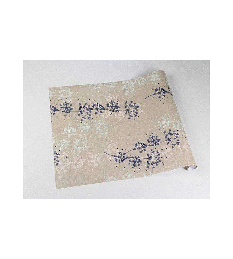 Papel de parede com fundo na cor areia e desenhos em tons azul marinho e marfim - Nature 08