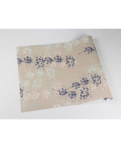 Papel de parede com fundo na cor areia e desenhos em tons azul marinho e marfim - Nature 08