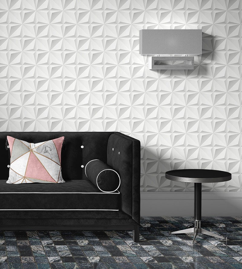 Papel de Parede 3D Branco e cinza