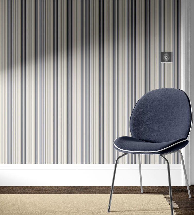 Papel de parede listrado azul e bege