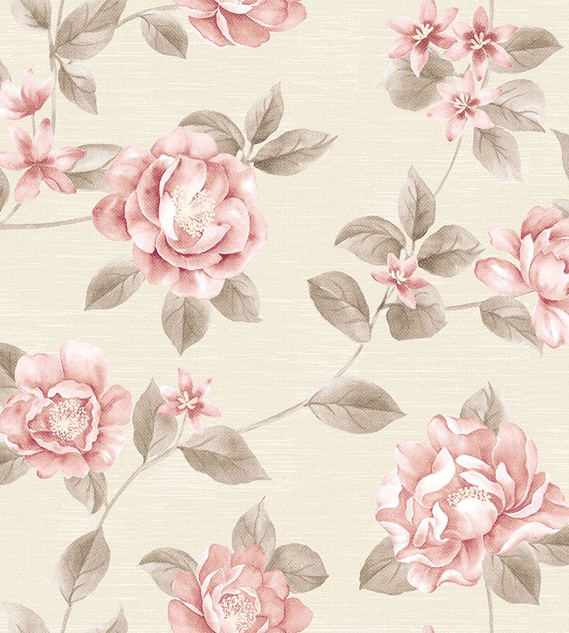 Papel de parede em tons bege, cinza e rosa -...