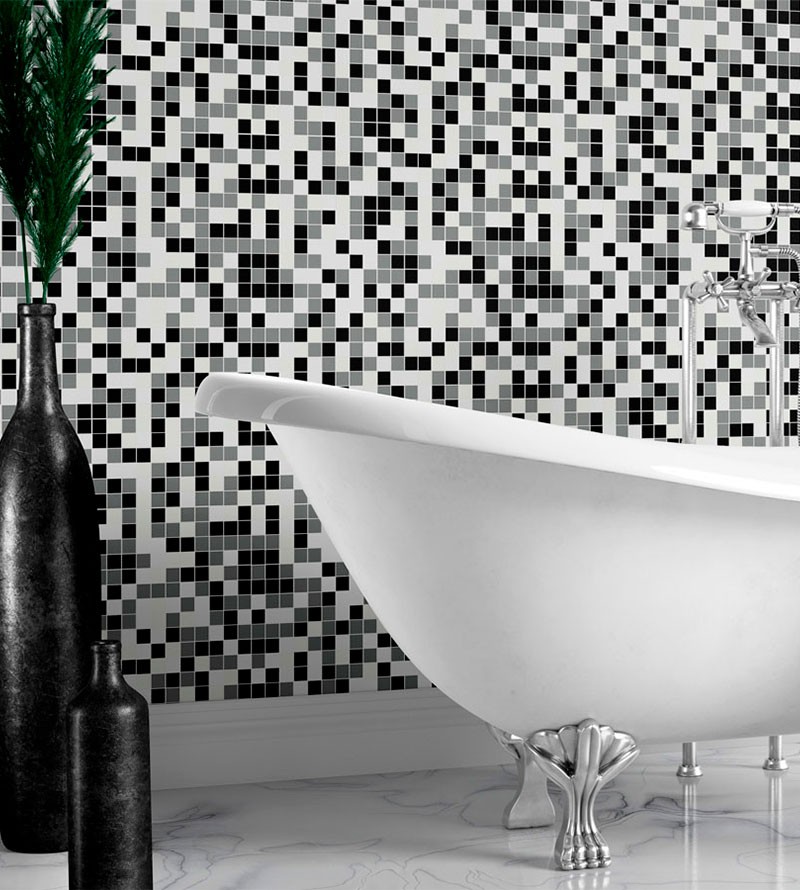 Adesivo Azulejo Pastilhas Em Tons de Preto,...