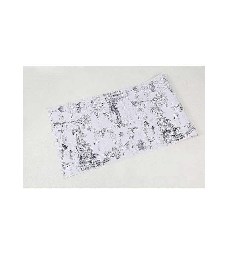 Papel de parede com fundo branco e desenhos em tons acinzentados - Toile 01