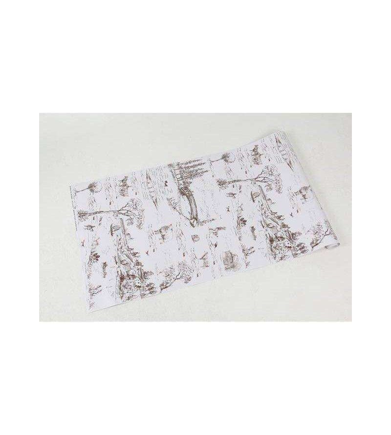 Papel de parede com fundo branco e desenhos em tons marrom escuro - Toile 04