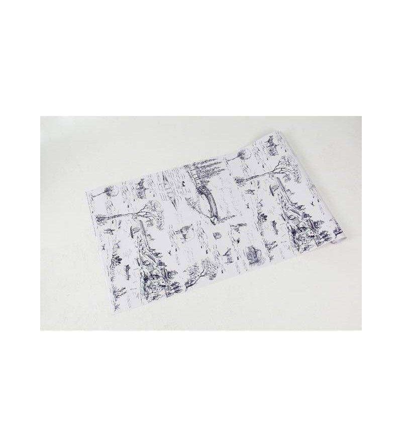 Papel de parede com fundo branco e desenhos em tons azul marinho - Toile 05