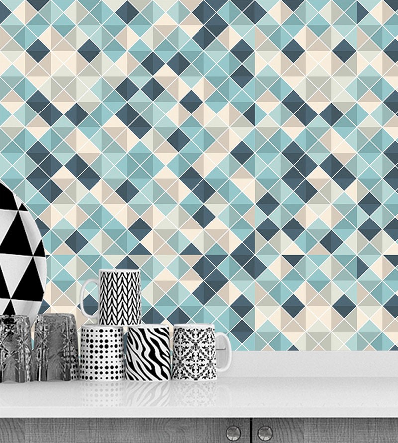 Papel Parede Adesivo Cozinha Pastilha Azul Bege