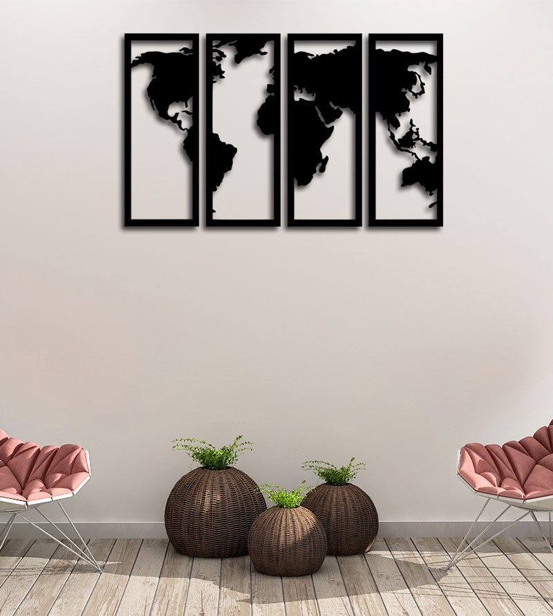 Conjunto 4 Placas Quadros Decorativos Mapa...