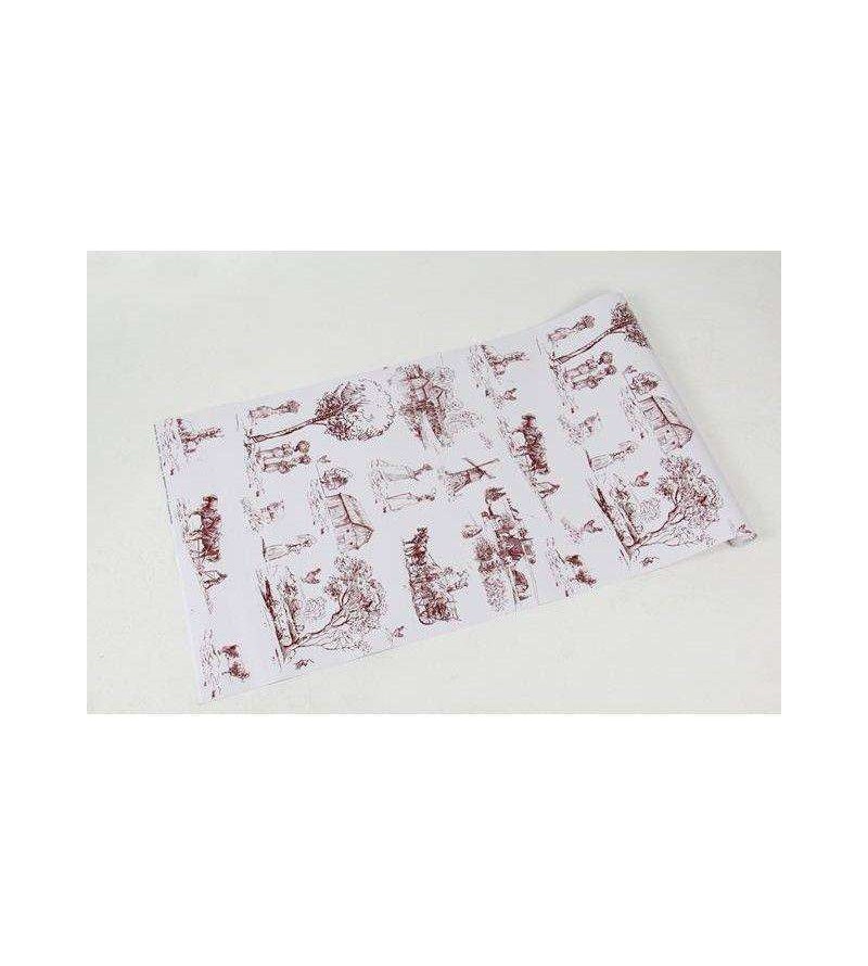 Papel de parede com fundo branco e desenhos em tons bordo - Toile 06