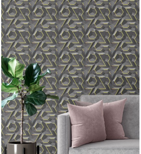 Papel de Parede 3D Hexágono...