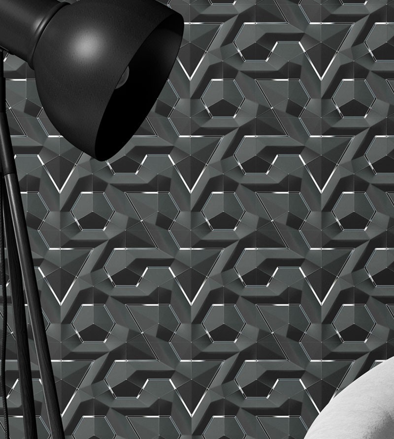 Papel de Parede 3D Hexágono em Tons Escuros
