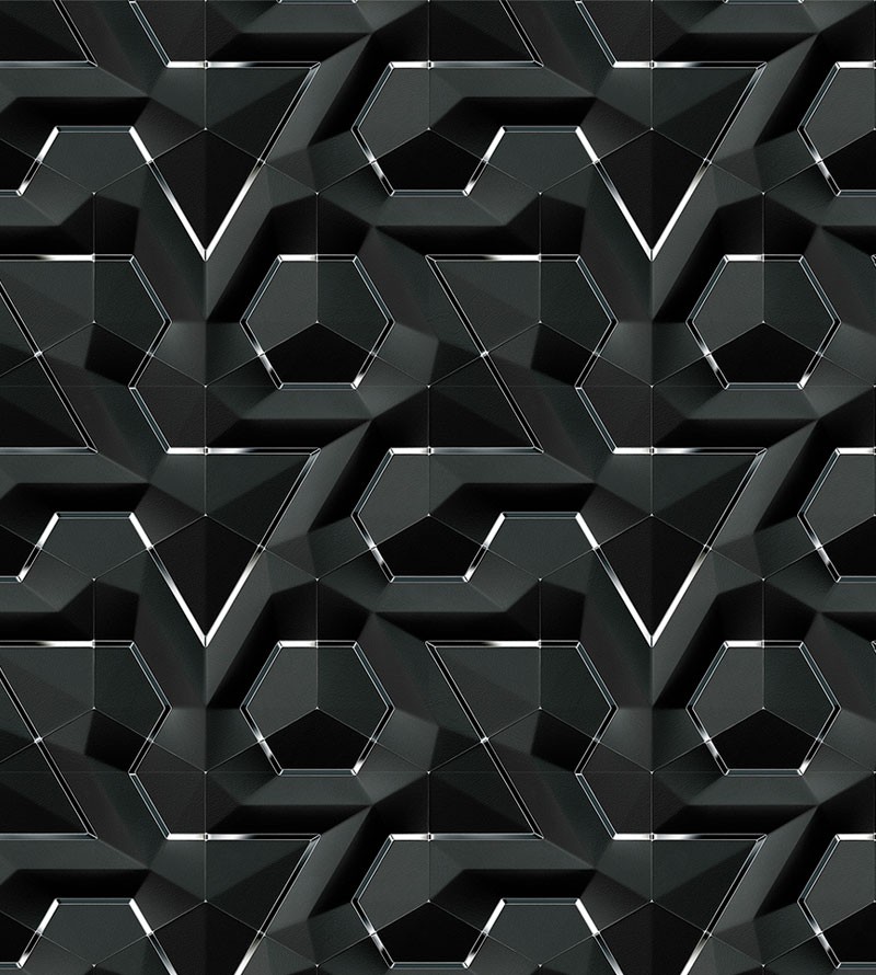 Papel de Parede 3D Hexágono em Tons Escuros