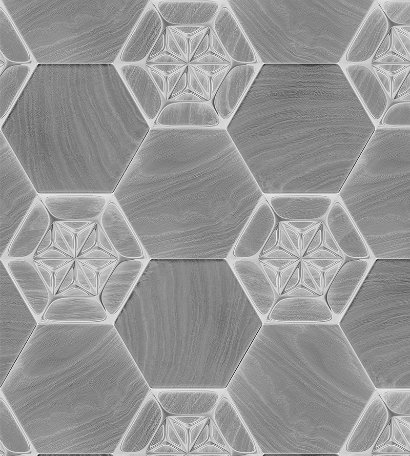 Papel de Parede 3D Hexágono Com Tons Cinza Claro