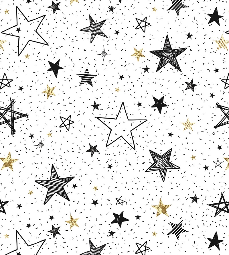 Papel de Parede Teen Estrelas em Tons Preto,...