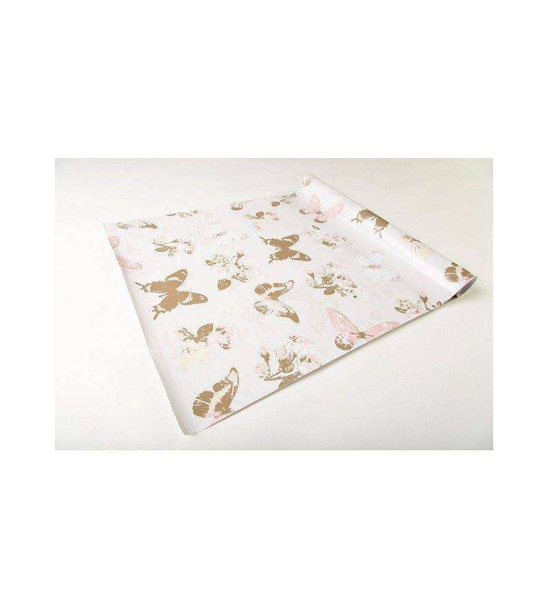 Papel de parede com fundo cinza e desenhos em tons rosa, marrom, branco e amarelo - Retro 63