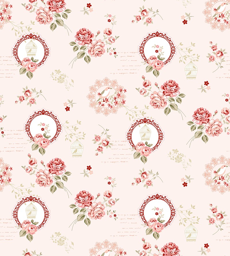 Papel de Parede Rosas e Pássaros