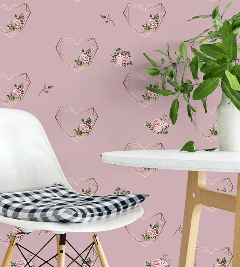 Papel de Parede Flor e Coração Rosê