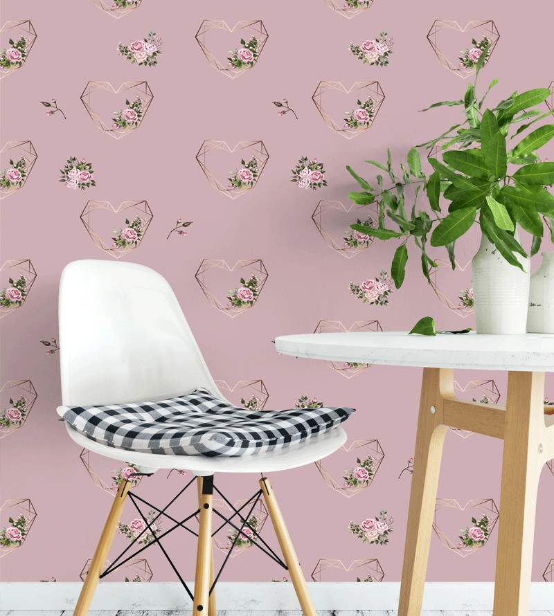 Papel de Parede Flor e Coração Rosê