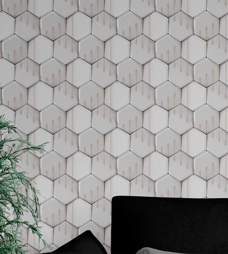 Papel de Parede 3D Hexágono Em tons de branco,...