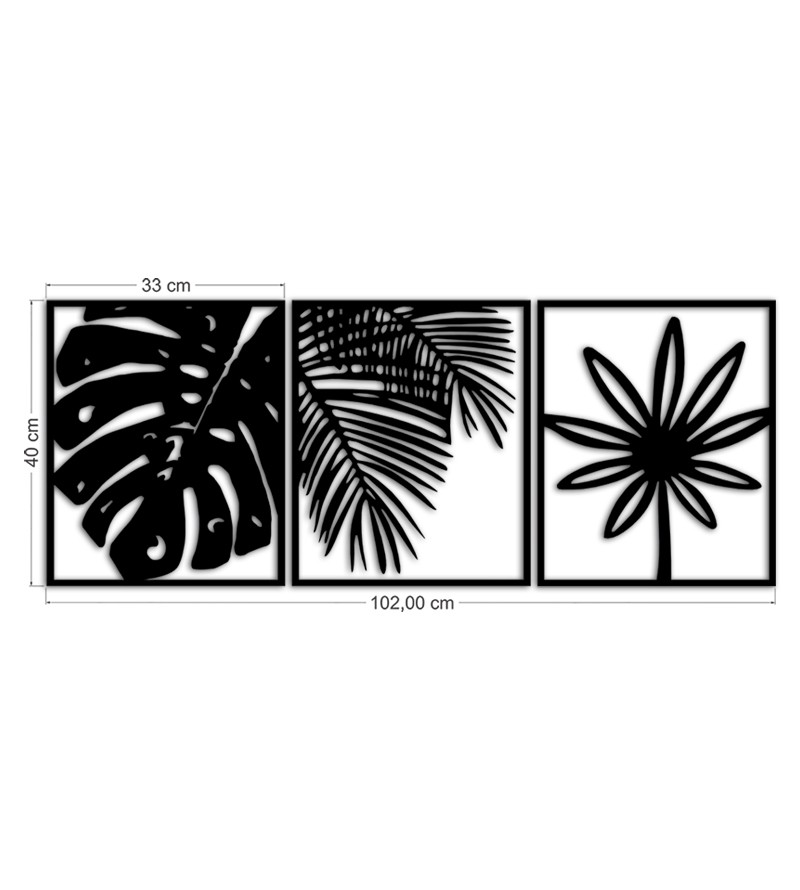 Trio De Quadros Decorativos Folhas