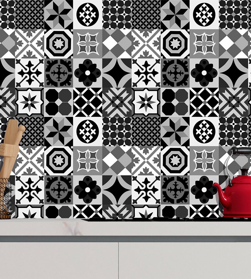 Papel de Parede Azulejo Português Preto e Branco