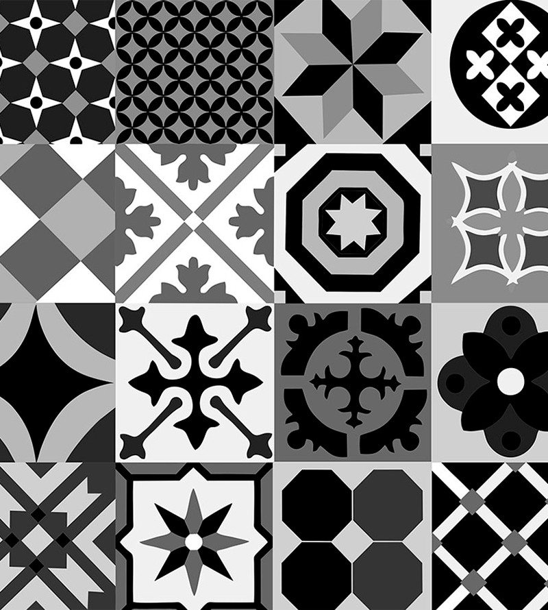 Papel de Parede Azulejo Português Preto e Branco