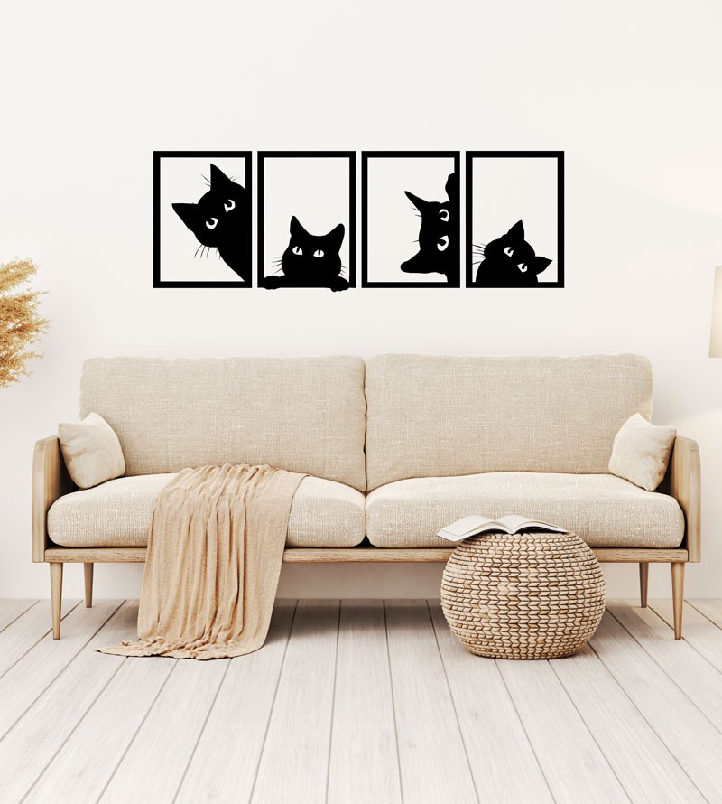 Quadro Decorativo 4 Gatos Preto
