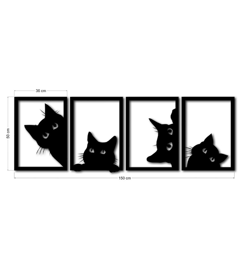 Quadro Decorativo 4 Gatos Preto