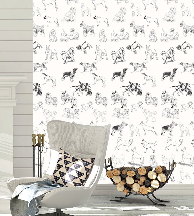 Papel De Parede Adesivo de Cachorros Preto e...